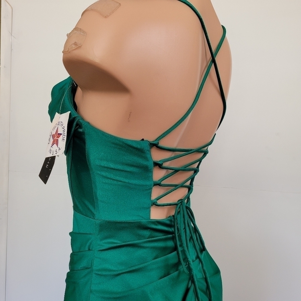 Betsy and Adam Long Sateen Corset Lace Up Back Dress - Picture 9 of 13
